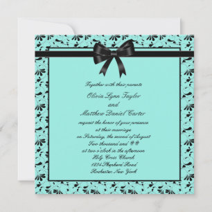 Teal Blue Black Swirl Black Teal Wedding Invitation