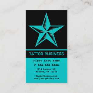 Teal blue black tattoo star business cards