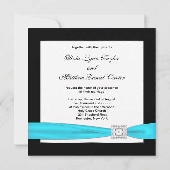 Teal Blue Black Teal Wedding Invitation (Front)