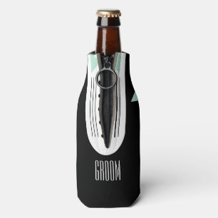 Teal Blue & Black Tuxedo Bridal Party Favour Groom Bottle Cooler