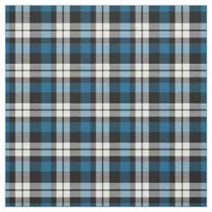 Teal Blue Black White Tartan Squares Pattern Fabric