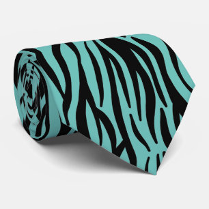 Teal Blue Black Zebra Stripes Colourful Patterns Tie