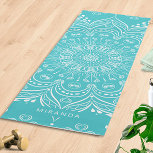 Teal Blue Boho Mandala Personalised Meditation Yoga Mat
