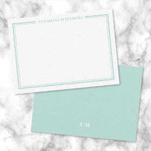 Teal Blue Border Minimalist Name Monogram Card