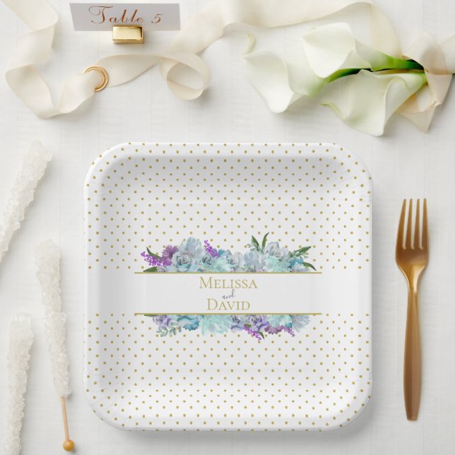 Teal Blue Bouquet Wedding Suite Reception Party Paper Plate (Wedding)