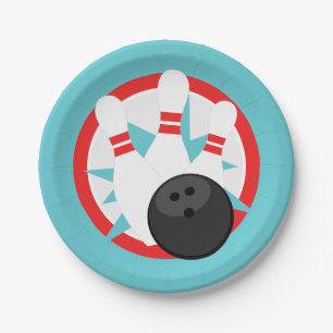 Teal Blue Bowling Pin Paper Plates