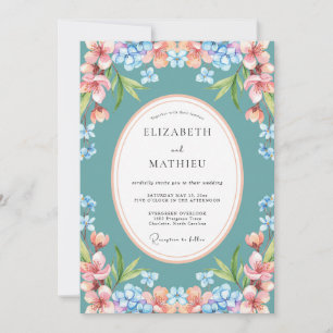 Teal Blue Bright Botanical Wedding Invitation