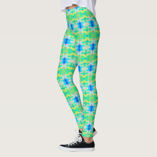 Teal Blue Bright Patterned Ladies Leggings