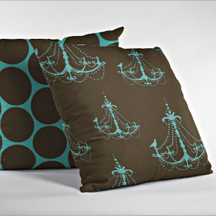 Teal Blue/Brown Big Dots Decorative Throw Pillow