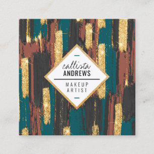 Teal Blue Brown Black Gold Glitter Paint Makeup Square Business Card