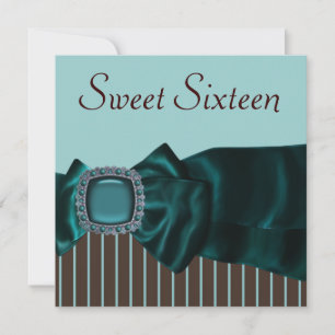 Teal Blue Brown Sweet 16 Party Invitation