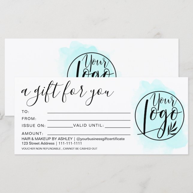 Teal blue brushstroke gift certificate logo (Front/Back)