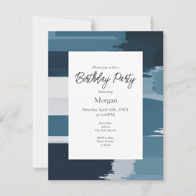 Teal Blue Brushstrokes Invitation (Front)