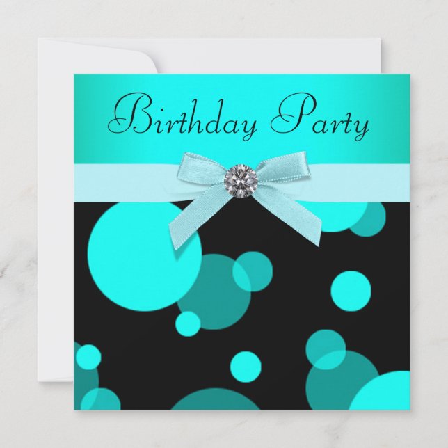 Teal Blue Bubbles Any Number Birthday Party Invitation (Front)