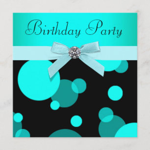 Teal Blue Bubbles Any Number Birthday Party Invitation