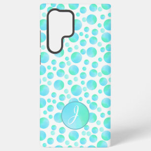 Teal Blue Bubbles Summer Modern Custom Monogram  Samsung Galaxy Case
