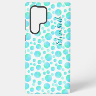 Teal Blue Bubbles Summer Modern Custom Name Samsung Galaxy Case