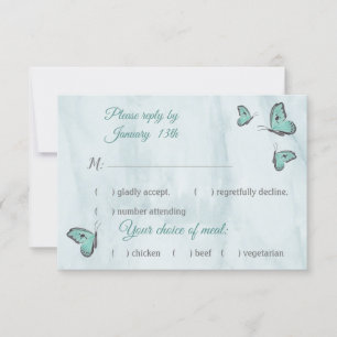 teal blue butterflies response rsvp card