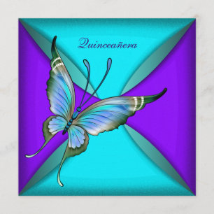 Teal Blue Butterfly Quinceanera 15th Birthday Invitation