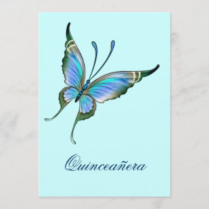 Teal Blue Butterfly Quinceanera 15th Birthday Invitation