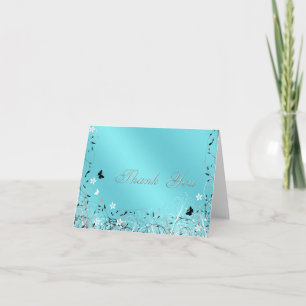 Teal Blue Butterfly Thank You Cards