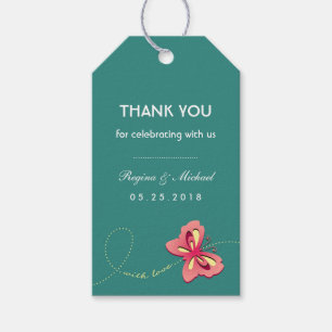 Teal Blue Butterfly Wedding Party Favour Gift Tag