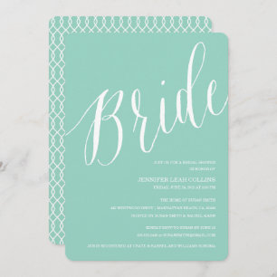 Teal Blue Calligraphy Bridal Shower Invitations