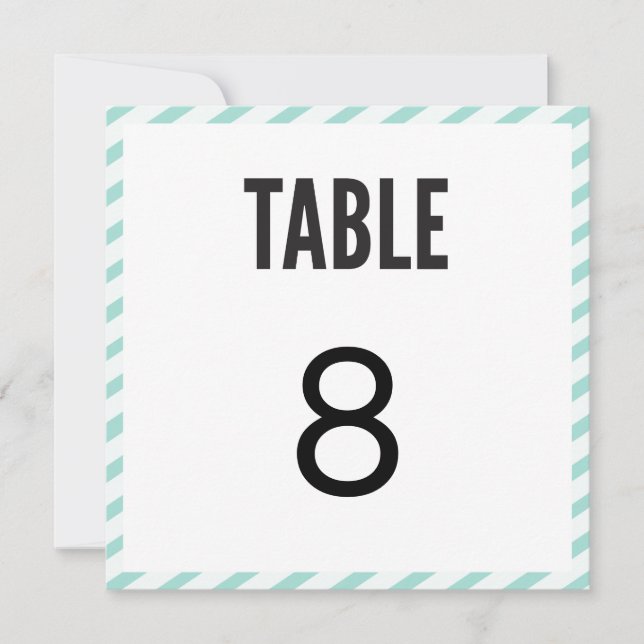Teal Blue Carnival Stripes Table Number Card (Front)