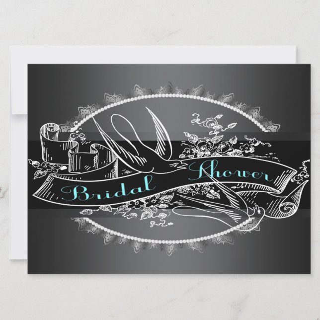 Teal Blue Chalkboard Bridal Shower Invitation (Front)