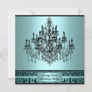 Teal Blue Chandelier 21st Birthday Party Invitation