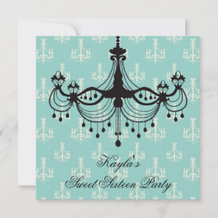 Teal Blue Chandelier Sweet 16 Party Invitation