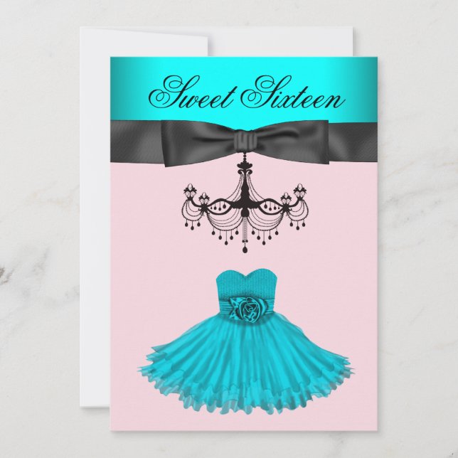 Teal Blue Chandelier Sweet Sixteen Birthday Party Invitation (Front)