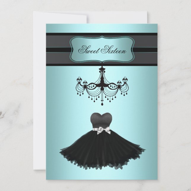 Teal Blue Chandelier Sweet Sixteen Birthday Party Invitation (Front)