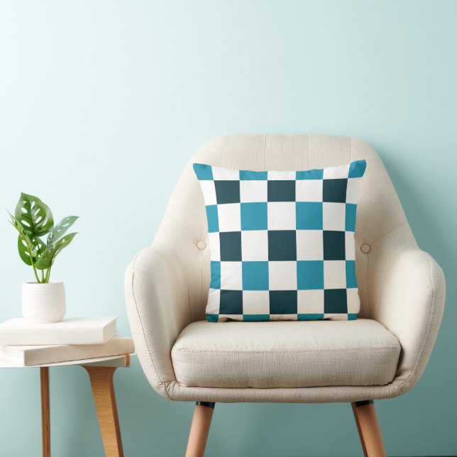 Teal Blue Chequerboard Cushion (Chair)