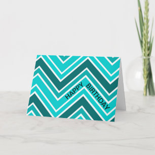Teal Blue Chervon Pattern Zig Zag Happy Birthday Card