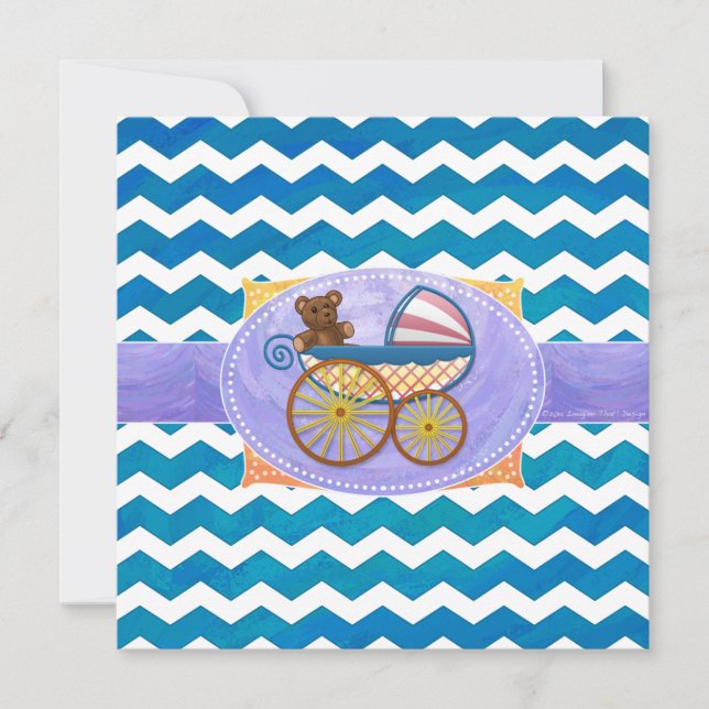 Teal Blue Chevron Baby Shower Square Invitation (Front)