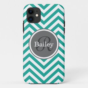 Teal Blue Chevron Monogram iPhone 11 Case