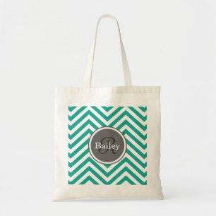 Teal Blue Chevron Monogram Tote Bag
