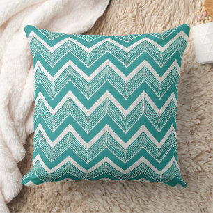 Teal Blue Chevron Pattern Nautical Cushion