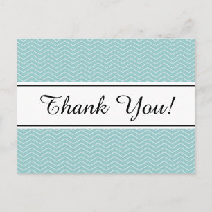Teal blue chevron pattern thank you postcards