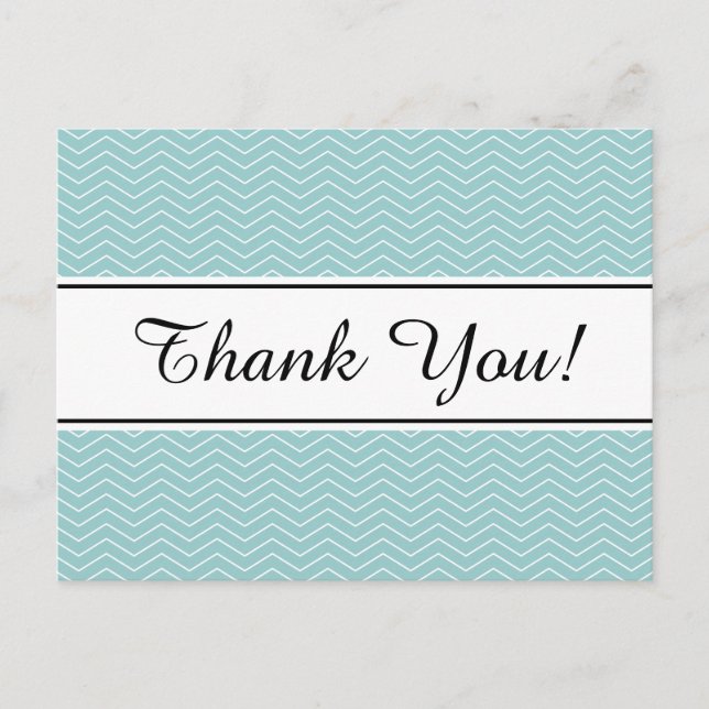 Teal blue chevron pattern thank you postcards (Front)