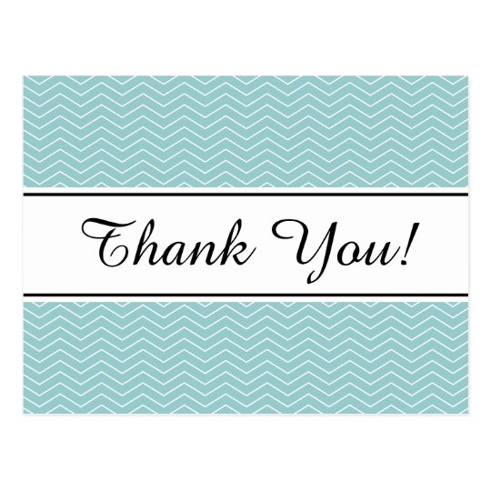 Teal blue chevron pattern thank you postcards