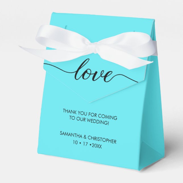 Teal Blue Chic Simple & Elegant Love Wedding Favour Box (Front Side)