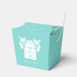 Teal Blue Chinese Love Birds Double Happiness Favour Box
