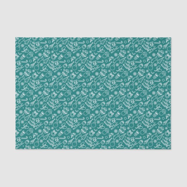 Teal Blue Christmas Icon Set Holiday Tissue Paper (Front)