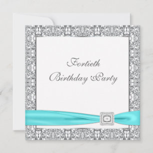 Teal Blue Classy 40th Birthday Party Invitation