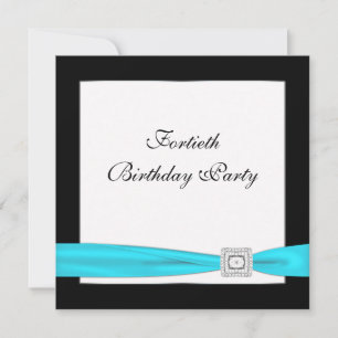 Teal Blue Classy Black 40th Birthday Party Invitation