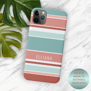 Teal Blue Coral Red Peach Orange White Stripes iPhone 11 Pro Max Case