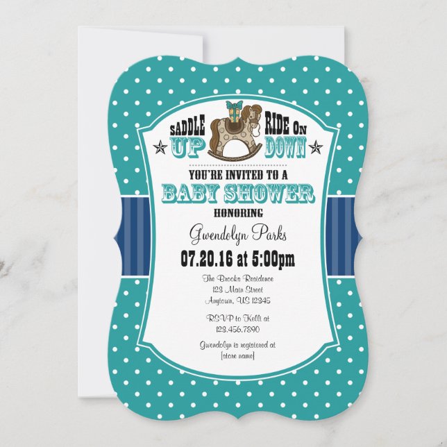 Teal Blue Cowboy Baby Shower Invitation (Front)