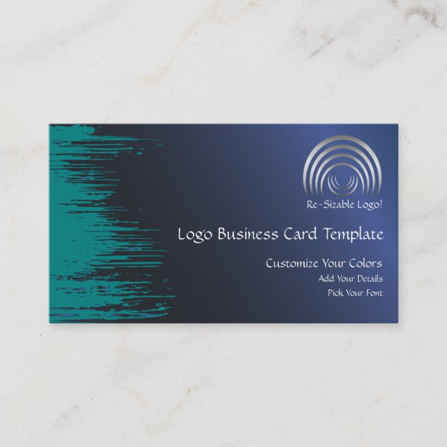 Teal Blue Crescent Moon Logo Business Card (Front)